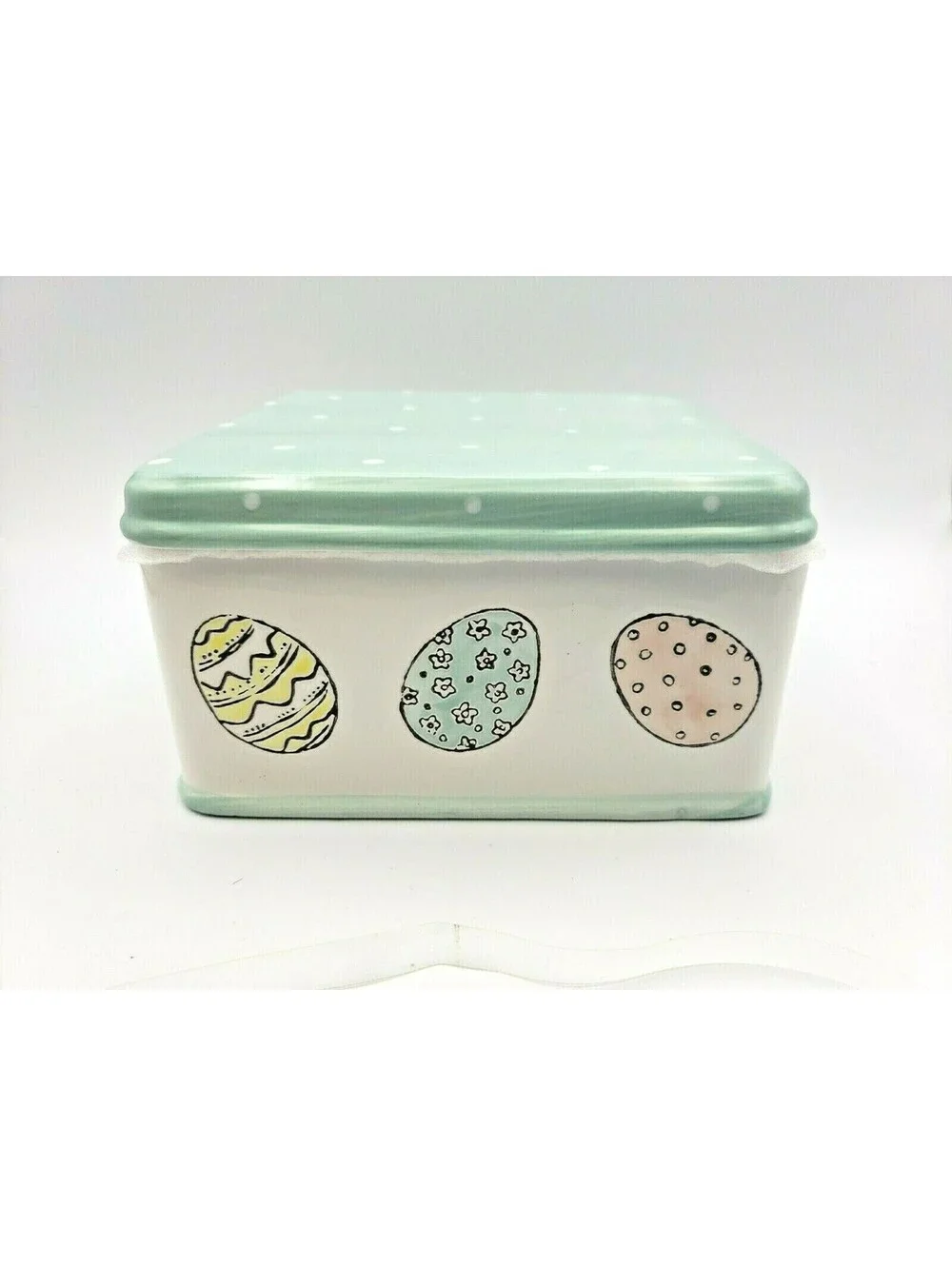 Square Ceramic Canister Box Colorful Eggs Polka Dots Potter's Studio Spring